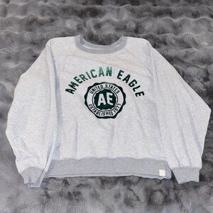 American Eagle Outfitters Heather Gray Sweatshirt with Dark Green Emblem